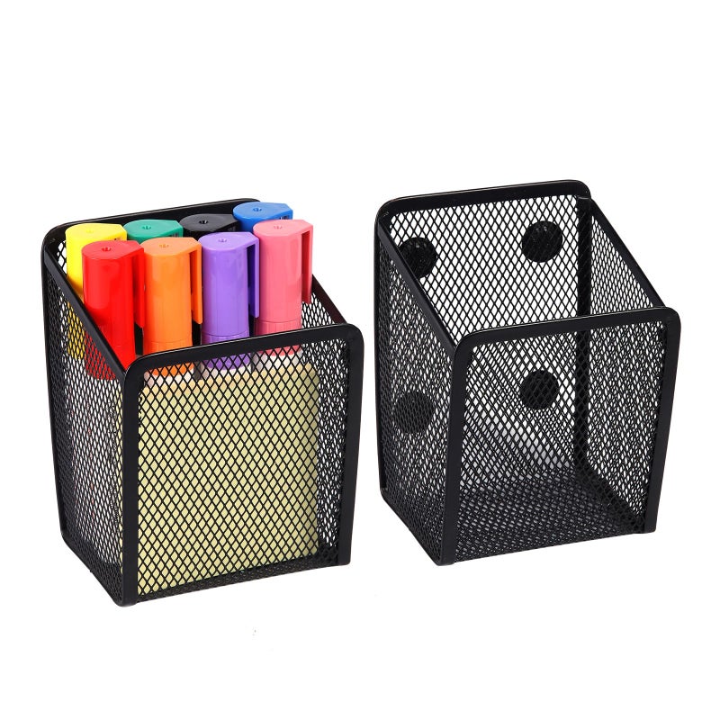 Ameceres Magnetic Pencil Holder - Extra Strong Magnets Mesh Marker Holder Perfect for Whiteboard, Refrigerator and Locker Accessories (1 Basket, 2 Packs Black) - Image 1